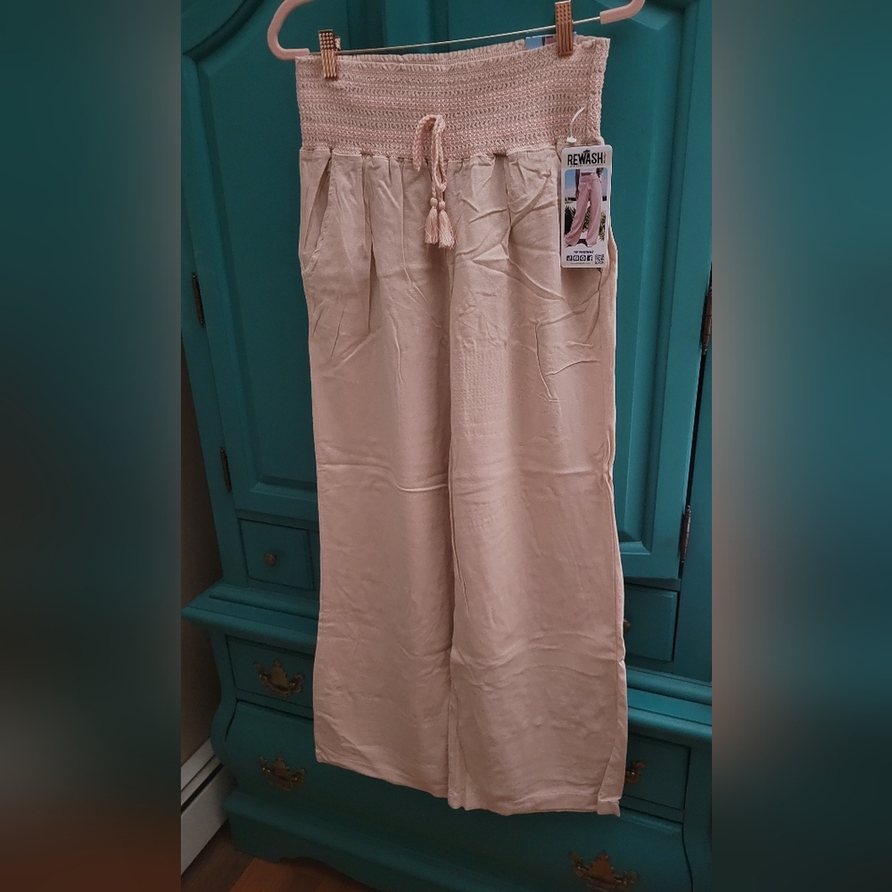 Rewash Light Pink Linen Wide Leg Pants